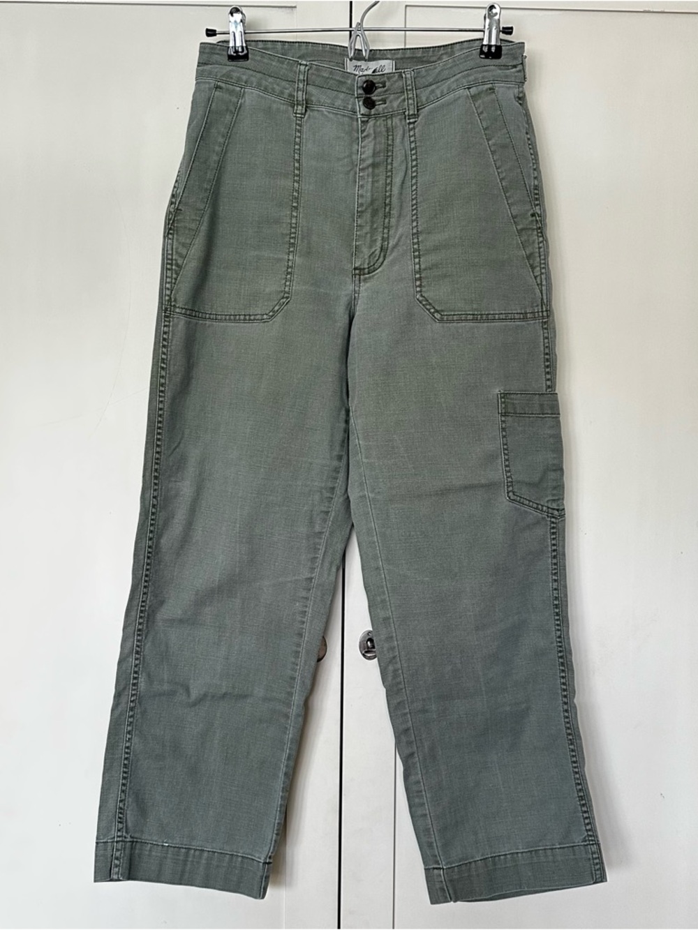 Madewell High-Rise Straight Leg Cargo Trousers Size 27 Olive Green